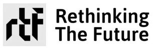 Logo with the text 'Rethinking The Future' and a yellow square design.