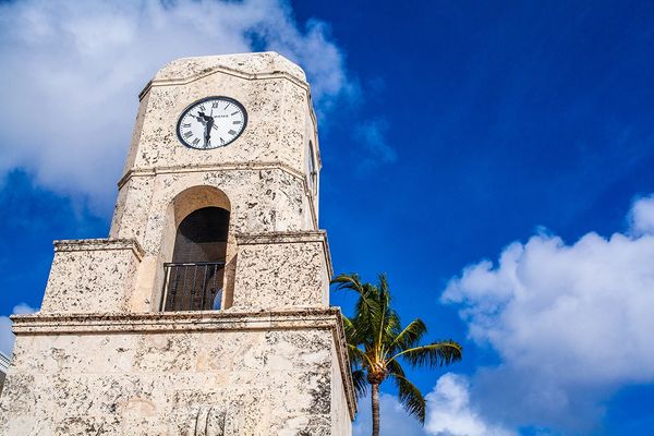The Worth Avenue clock tower in West Palm Beach FL