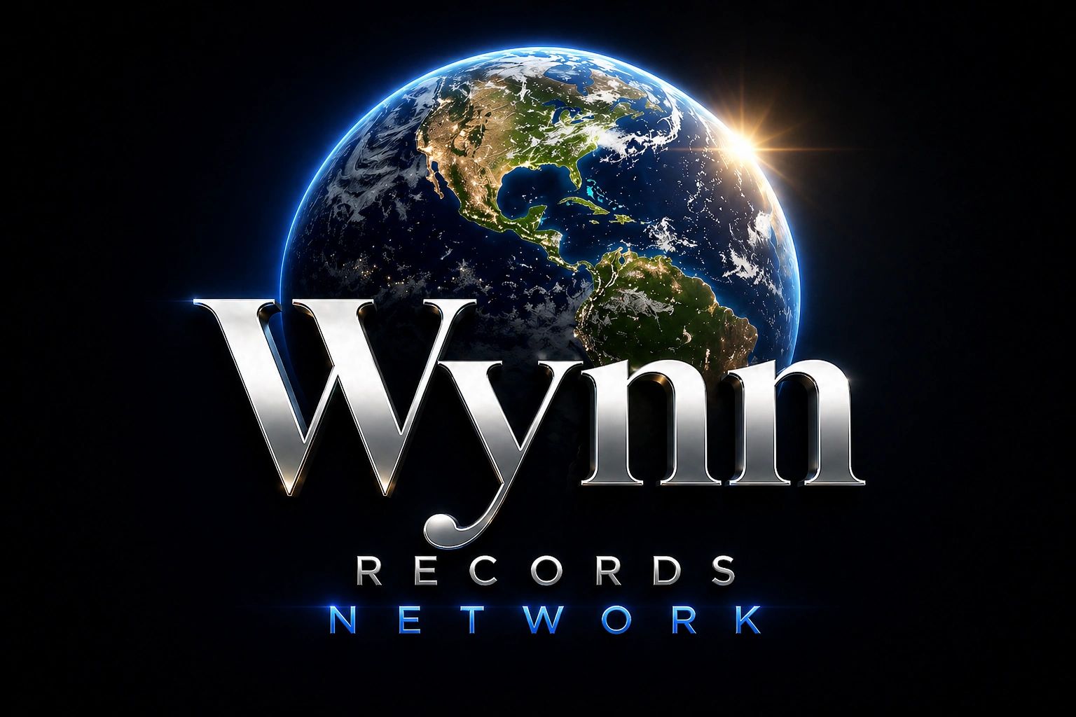 Glowing Earth with "Wynn Records Network" metallic logo overlayed.