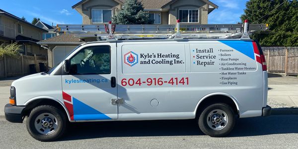 Van advertising Kyle's Heating and Cooling services.