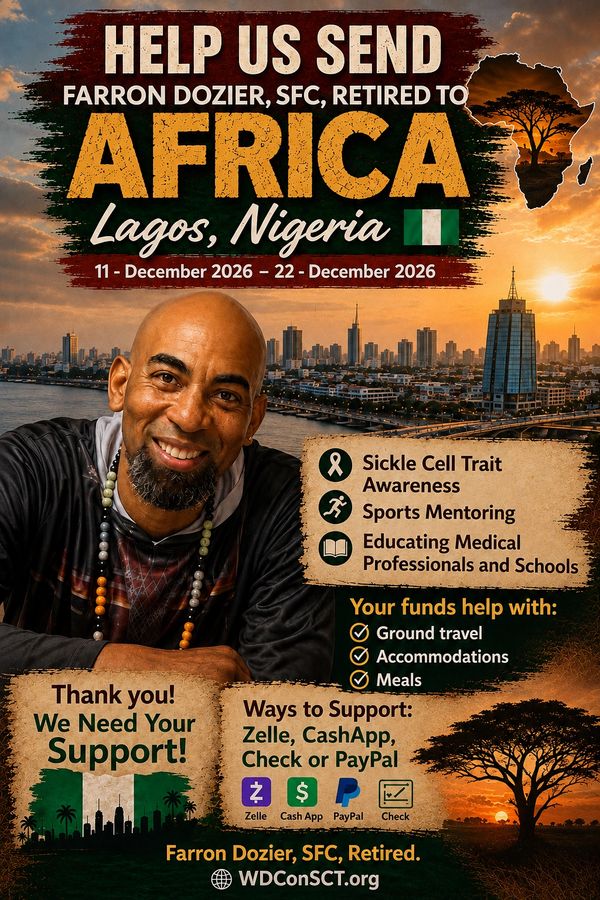 Fundraising for Farron Dozier's trip to Lagos, Nigeria for sickle cell awareness and mentoring.