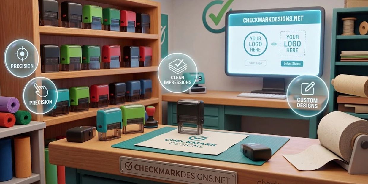 Custom stamp design workspace with precision and clean impressions.