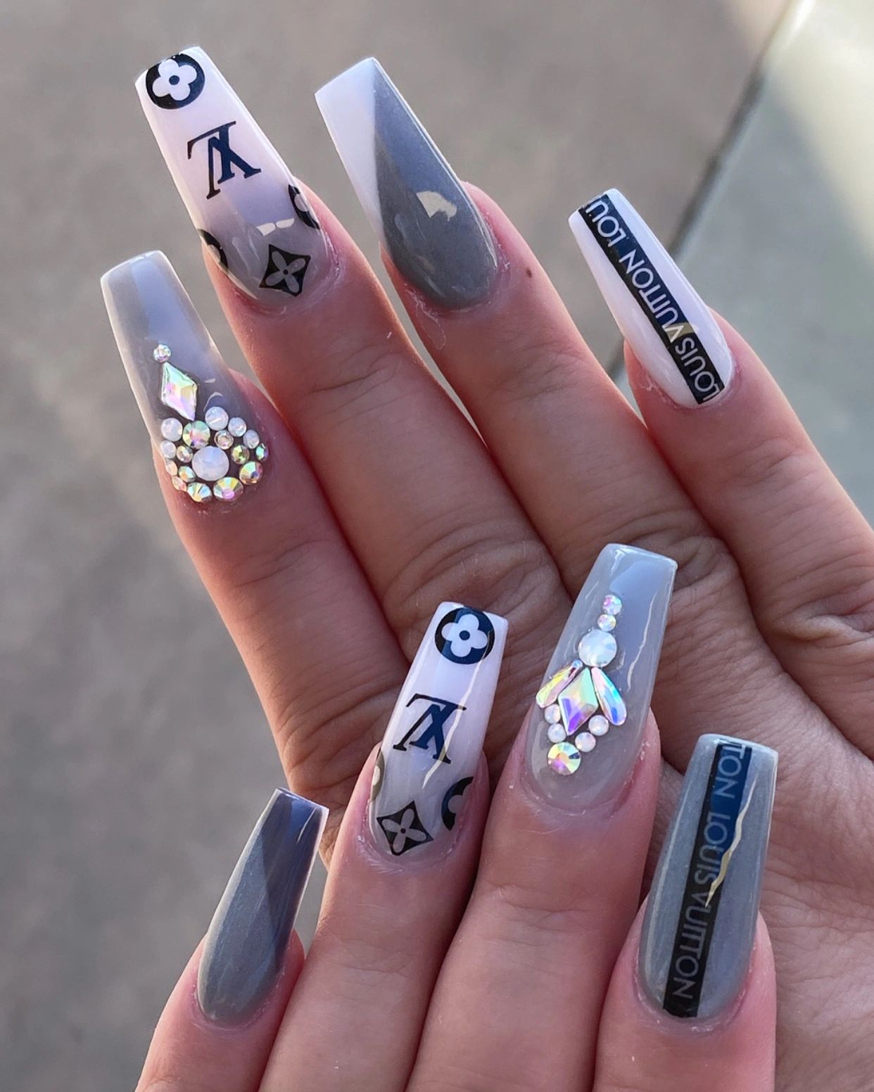 coffin louis vuitton acrylic nails