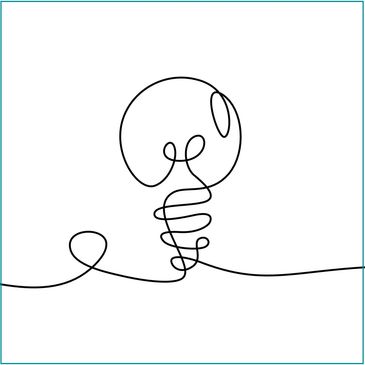 Continuous line drawing of a light bulb.