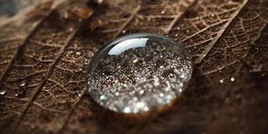 A drop of water on a dry leaf.