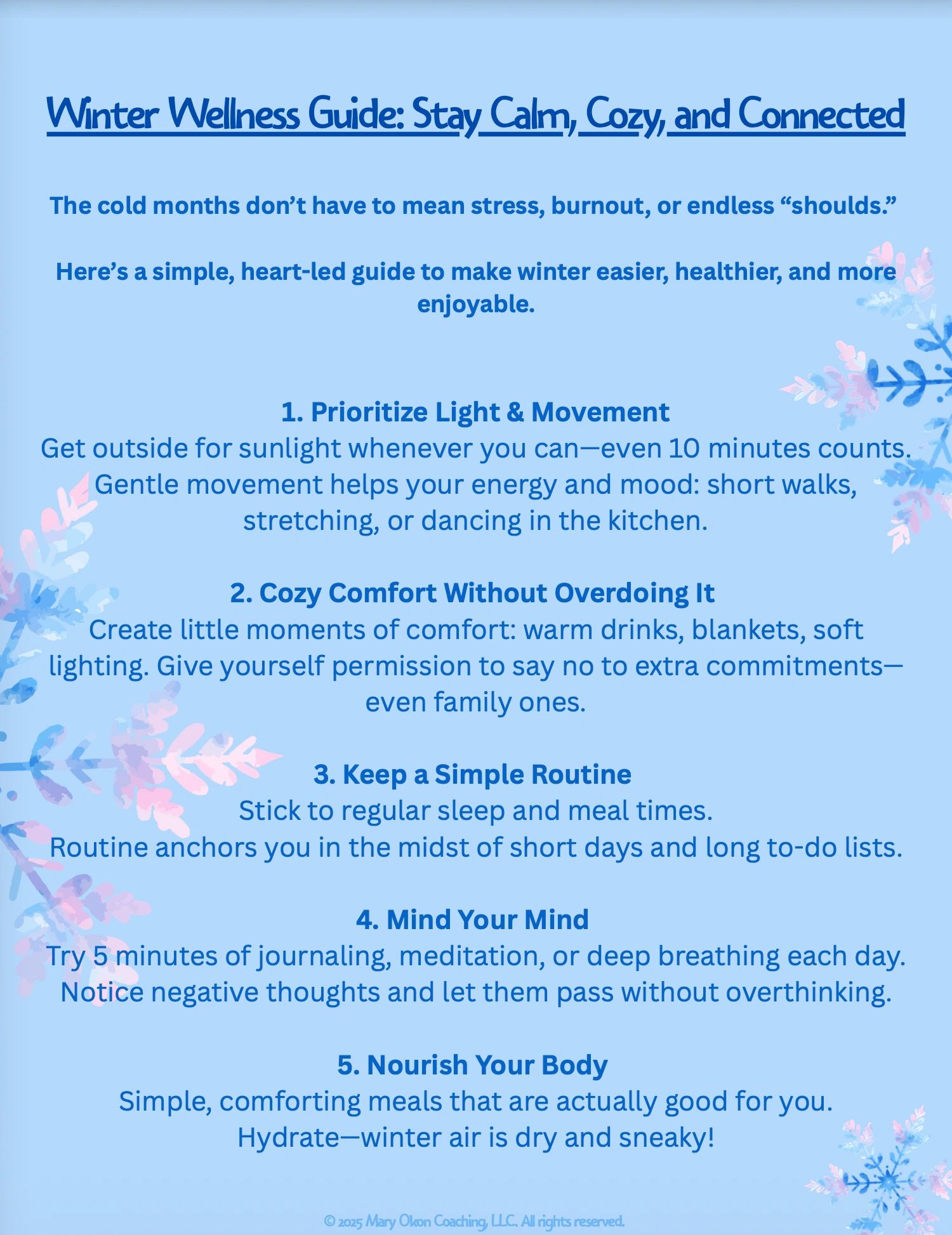 Winter Wellness Guide with tips to stay calm, cozy, and connected.