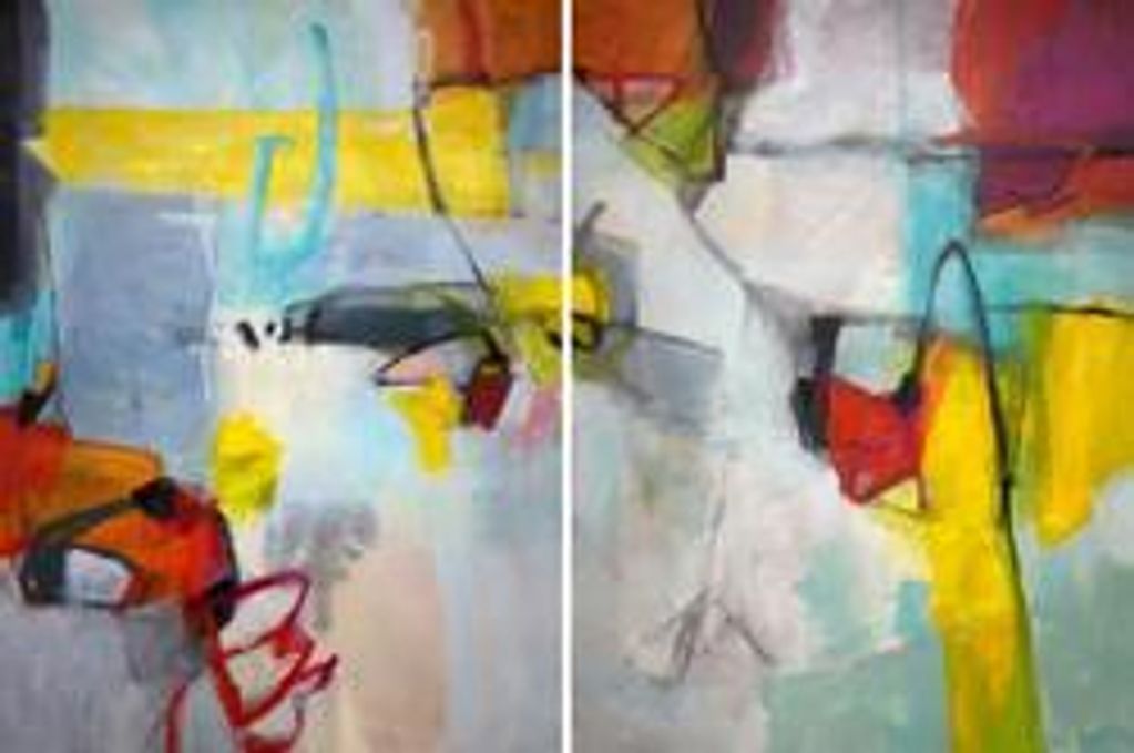 large colorful diptych painting