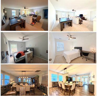 Modern, spacious living and dining areas with two bedrooms, clean and well-lit.