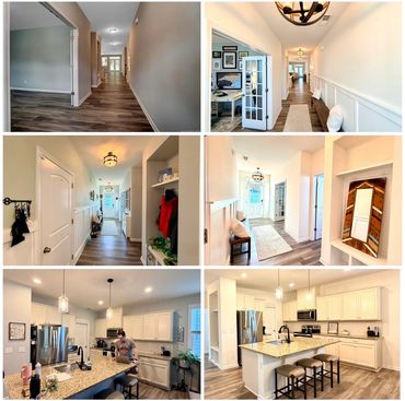Bright, modern home interiors with spacious hallways and a stylish kitchen.