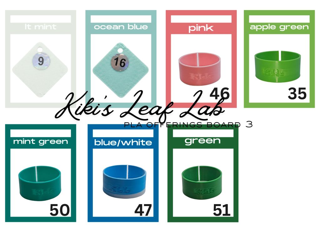 Colorful numbered rings and tags from Kiki's Leaf Lab.