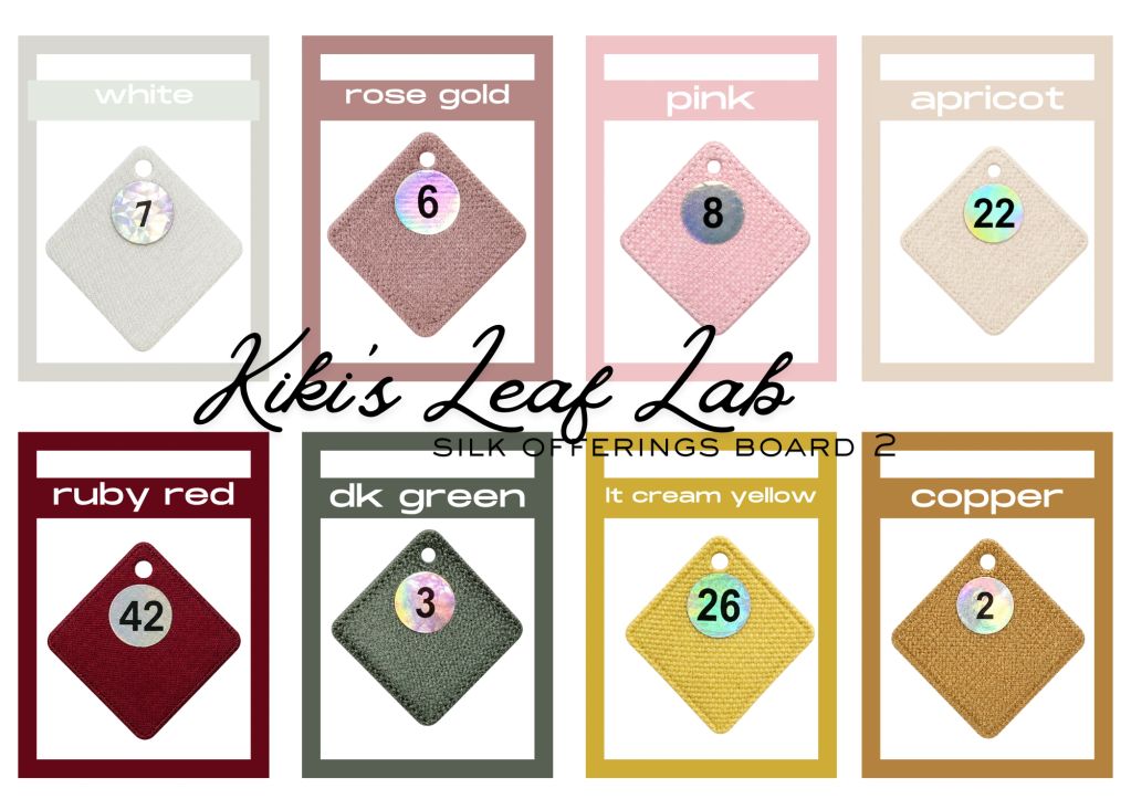 Silk Offering color samples with assigned numbers.