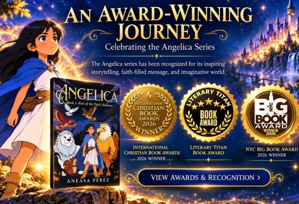 Promotional image celebrating the award-winning Angelica book series.