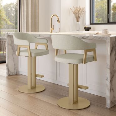 Amisco Jayden Swivel Counter Stool in Marshmallow PVC and Champagne Metal