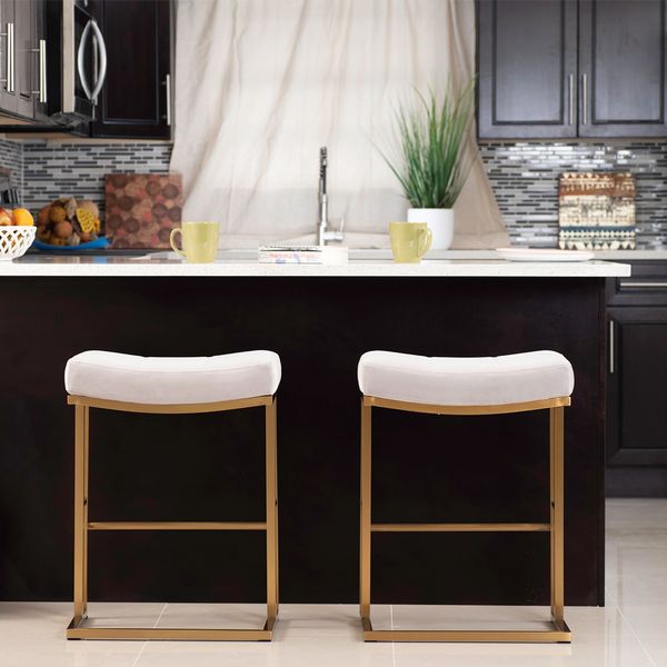 Mix Solis 26″ Velvet Gold Brushed Stainless Steel Saddle Stationary Counter Stool

