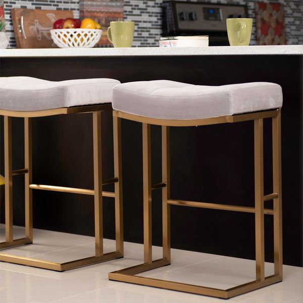 Mix Solis 26″ Velvet Gold Brushed Stainless Steel Saddle Stationary Counter Stool
