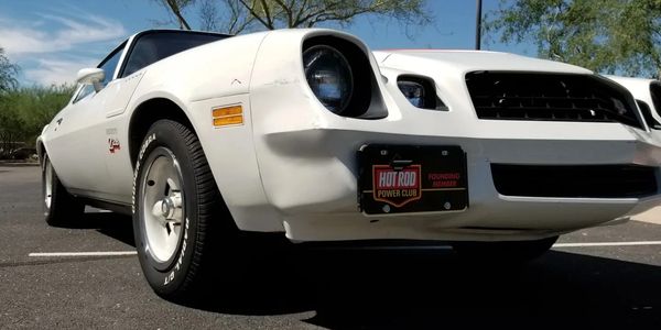 Low front view of a 1978 Chevrolet Camaro Z28 in factory Code 11 White