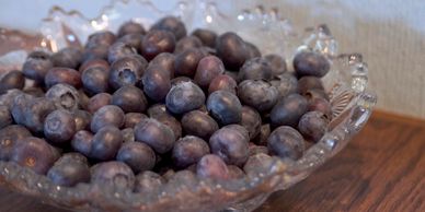 Blueberries in a glass bowl