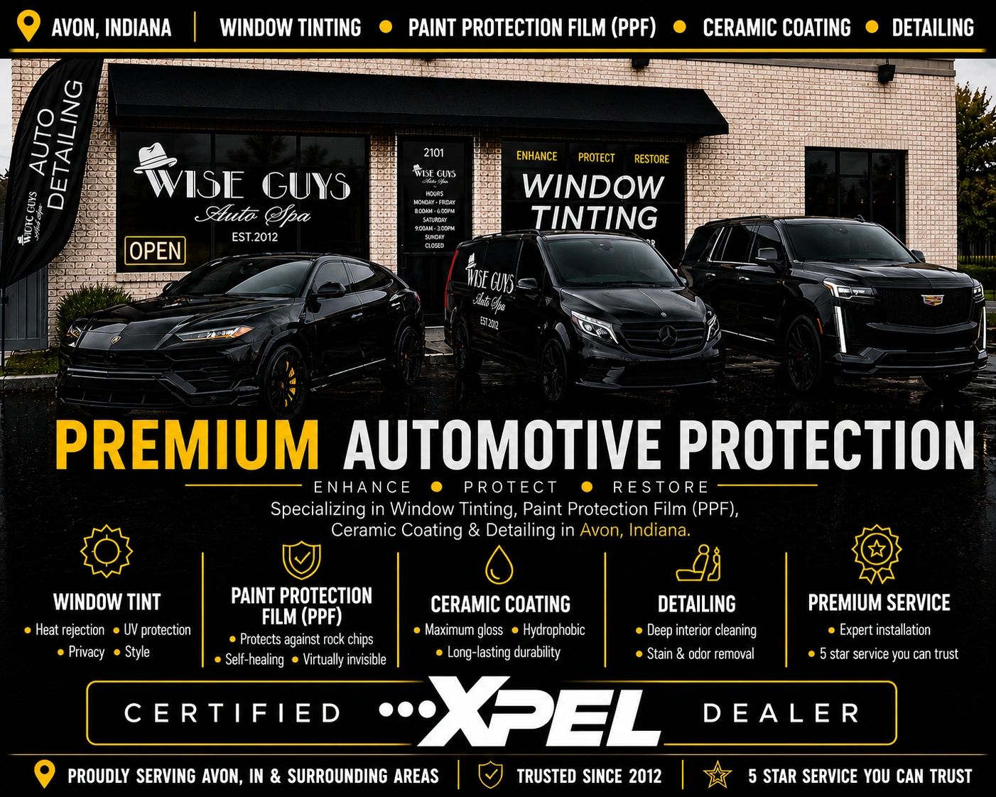 XPEL Window Tinting, Paint Protection Film (PPF) & Ceramic Coating in Avon, IN | Wise Guys Auto Spa