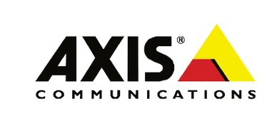 Logo of Axis Communications with bold text and a yellow triangle.