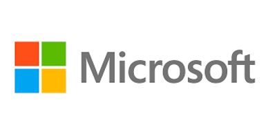 Microsoft logo with colorful window panes and gray text.