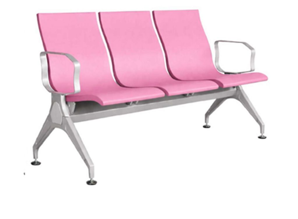 Premium 3-seater PU waiting area chair featuring ergonomic pink molded seats with a durable stainles