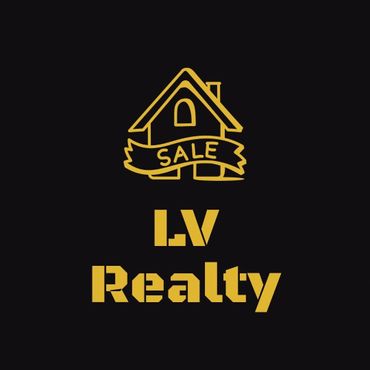 Gold house logo with 'SALE' banner and 'LV Realty' text on black background.