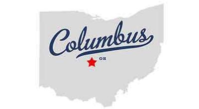 The word Columbus on the map of Ohio