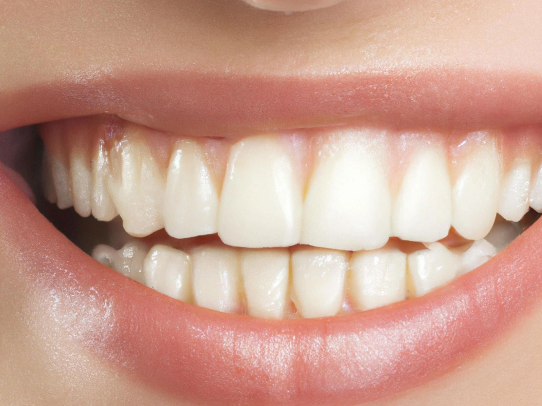 Close-up of a bright, healthy smile with white teeth.