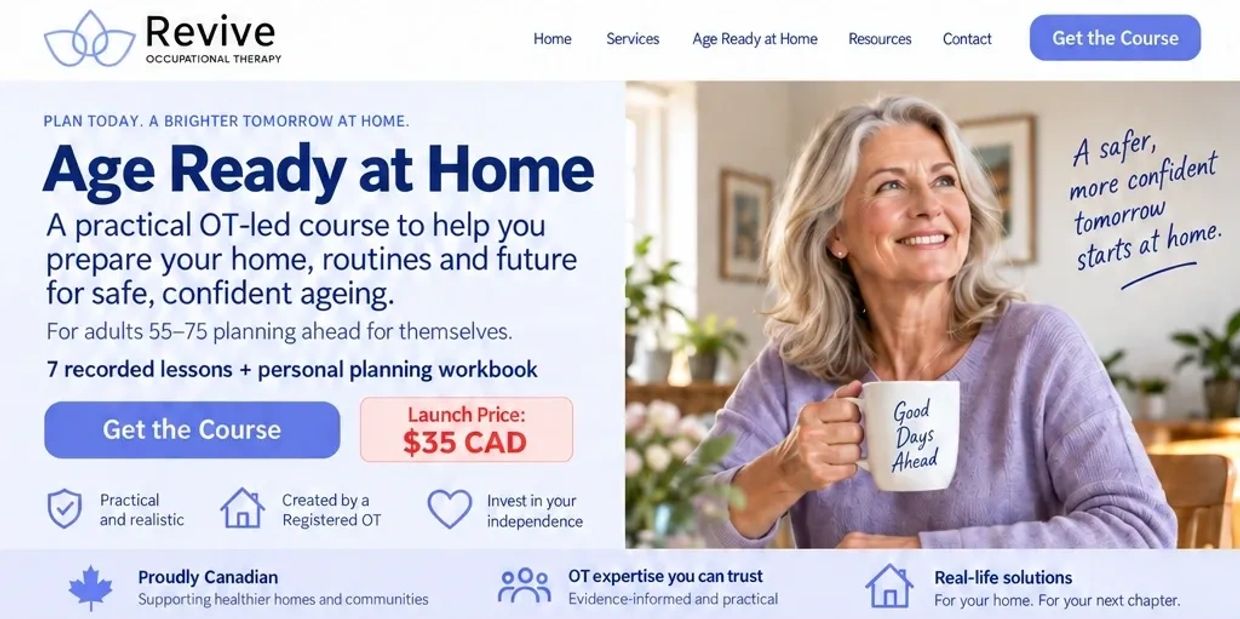 Advertisement for an occupational therapy course called Age Ready at Home.