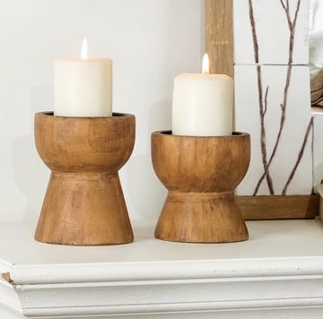 NIKKY HOME Farmhouse Wooden Pillar Candle Holders