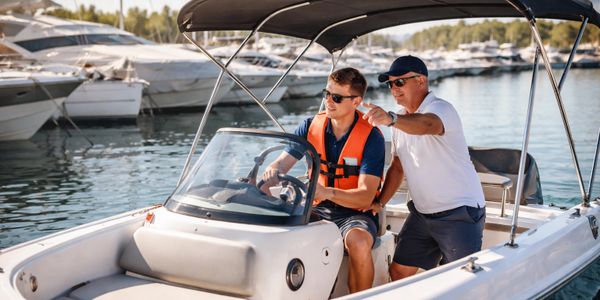 Skipper Instructor taching his client how to dock a boat in Pula - Marina Polesana