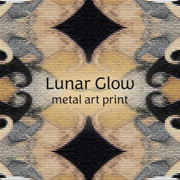 Lunar Glow metal art print with symmetrical beige, black, and gray patterns. available now, visit shop https://www.etsy.com/shop/mindfullifeforever