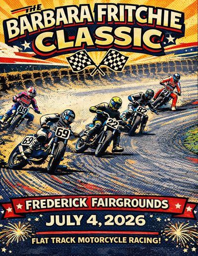 Poster for Barbara Fritchie Classic motorcycle race on July 4, 2026.