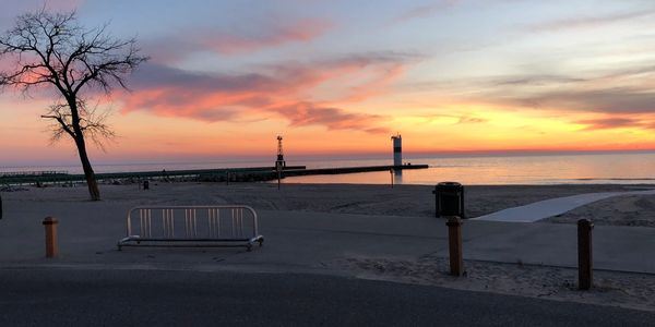 A quiet beach and a pretty Pentwater sunset