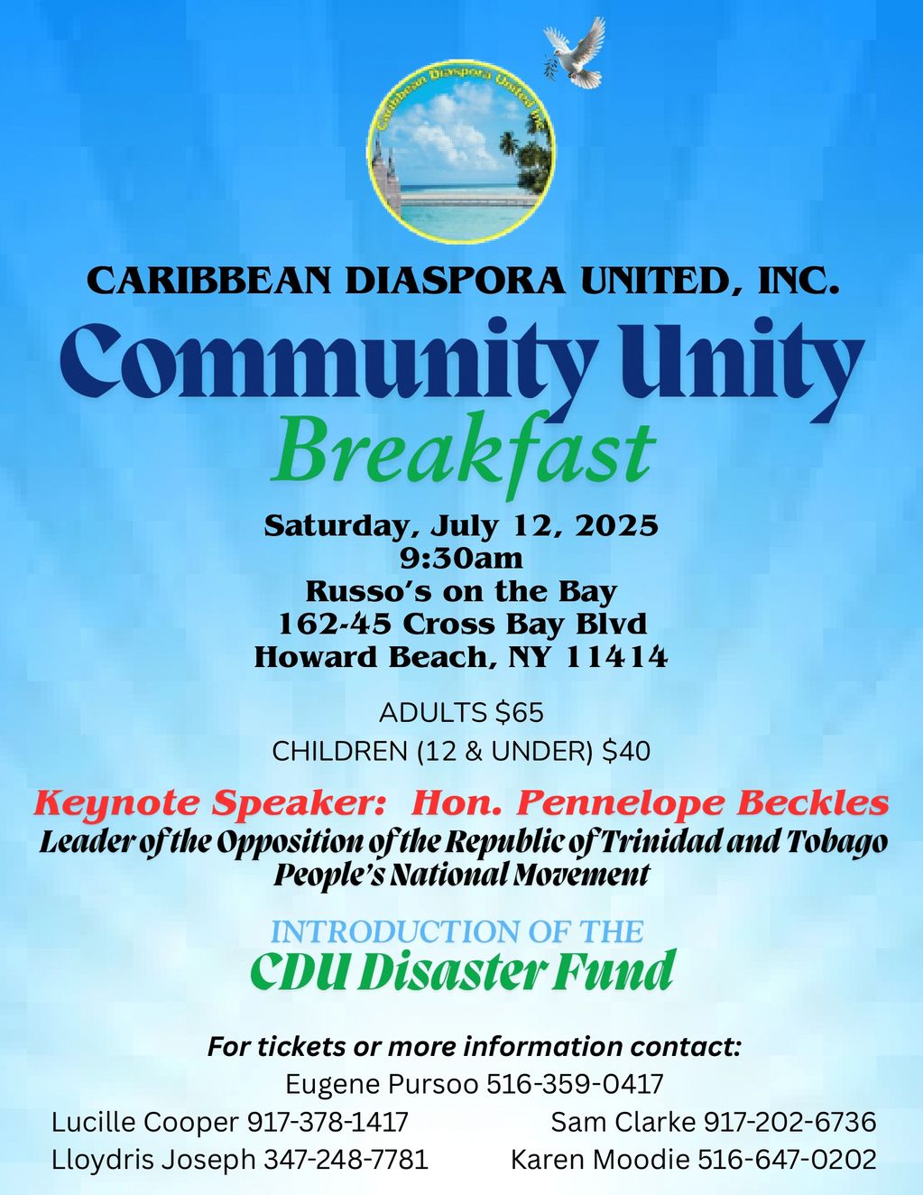 Caribbean Diaspora United, Inc. invites you to its annual Community Unity Breakfast on Saturday, Jul
