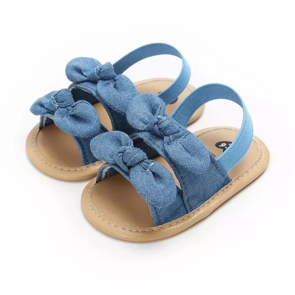 blue jean sandals with bow