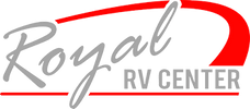 Logo of Royal RV Center with red and gray design elements.