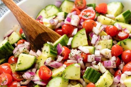 summer, salad, cucumber, tomato, mint, refreshing, light, simple salad, vegetables, organic, fresh