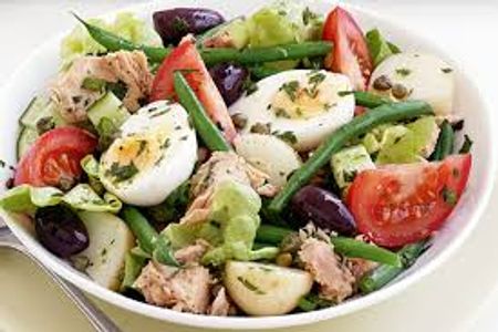 Nicoise salad, French, hard boiled egg, tuna, gluten free, high protein, fresh, organic, non-gmo