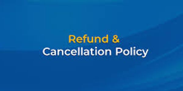Text saying Refund &amp; Cancellation Policy on a blue background.