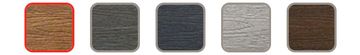 Five wood texture samples in various shades from light to dark.