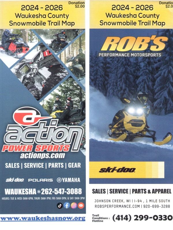 Cover sponsors of the 2024-26 Waukesha County Snowmobile Trail Map 