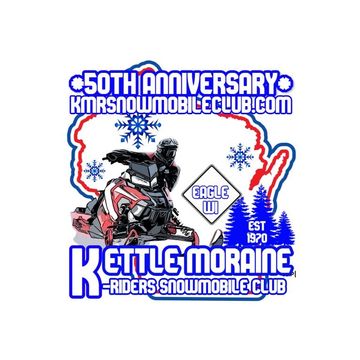 Logo celebrating the 50th anniversary of Kettle Moraine Riders Snowmobile Club.