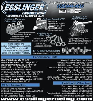 Esslinger Engineering offers high-performance engine parts and kits for 4-cylinder Ford engines.