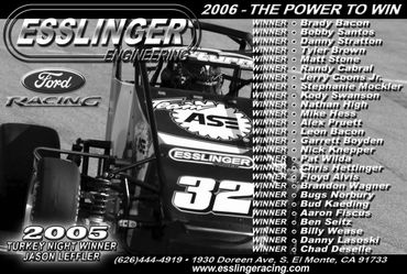 Race car and 2006 winners list sponsored by Esslinger Engineering and Ford Racing.