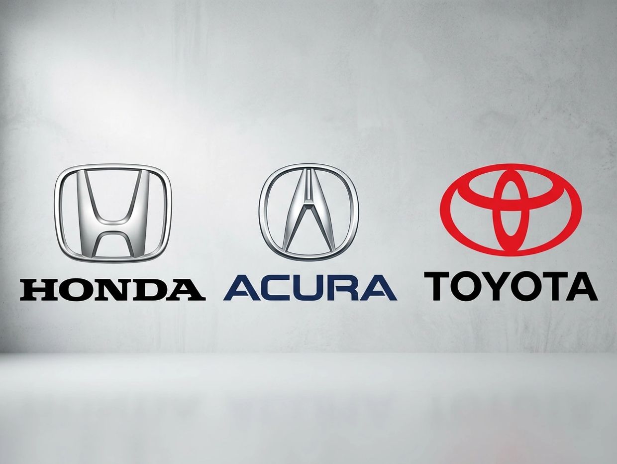 Logos of Honda, Acura, and Toyota car brands displayed on a wall.