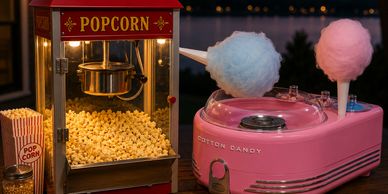 Popcorn machine and cotton candy maker with fresh treats.