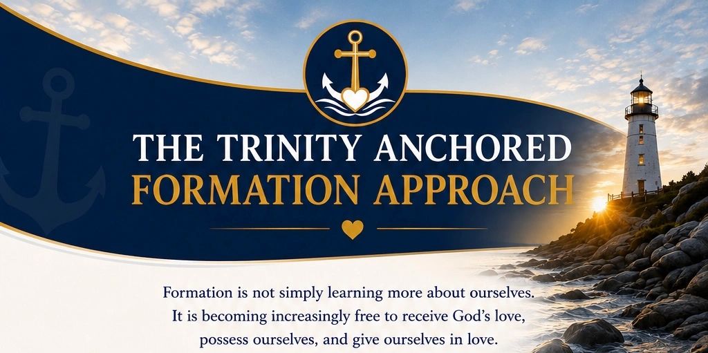 The Trinity Anchored Formation Approach with lighthouse and inspirational message.