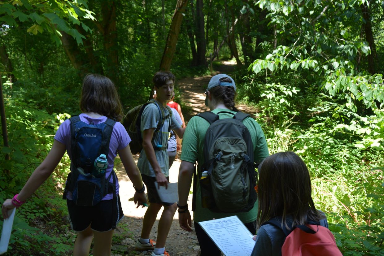 Campers hiking on trail