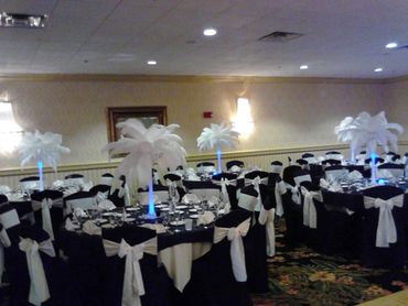 Black and white table centerpiece  set up for wedding